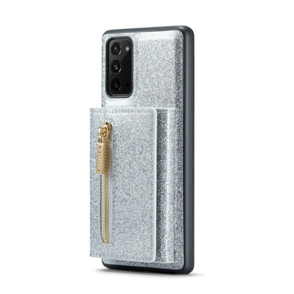 For Samsung Galaxy Note20 DG.MING M3 Series Glitter Powder Card Bag Leather Case(Silver)