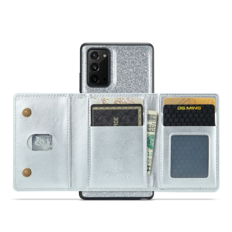 For Samsung Galaxy Note20 DG.MING M3 Series Glitter Powder Card Bag Leather Case(Silver)