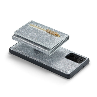 For Samsung Galaxy Note20 DG.MING M3 Series Glitter Powder Card Bag Leather Case(Silver)