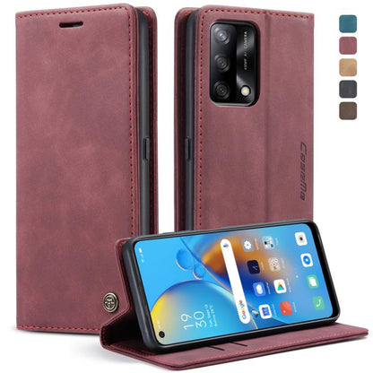 Étui de téléphone en cuir à rabat horizontal multifonctionnel CaseMe 013 pour OPPO F19/F19S/A74 4G/A95 4G/Reno6 Lite 4G Global (rouge bordeaux)