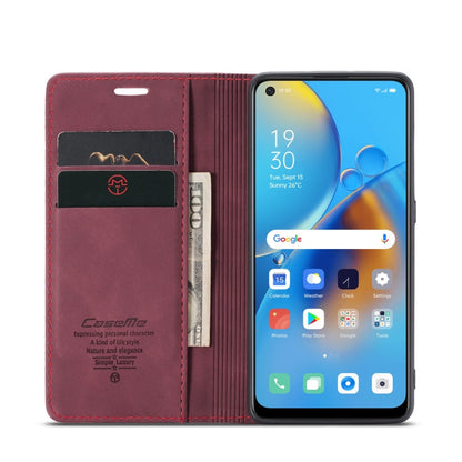 Étui de téléphone en cuir à rabat horizontal multifonctionnel CaseMe 013 pour OPPO F19/F19S/A74 4G/A95 4G/Reno6 Lite 4G Global (rouge bordeaux)