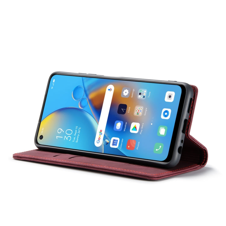 Étui de téléphone en cuir à rabat horizontal multifonctionnel CaseMe 013 pour OPPO F19/F19S/A74 4G/A95 4G/Reno6 Lite 4G Global (rouge bordeaux)