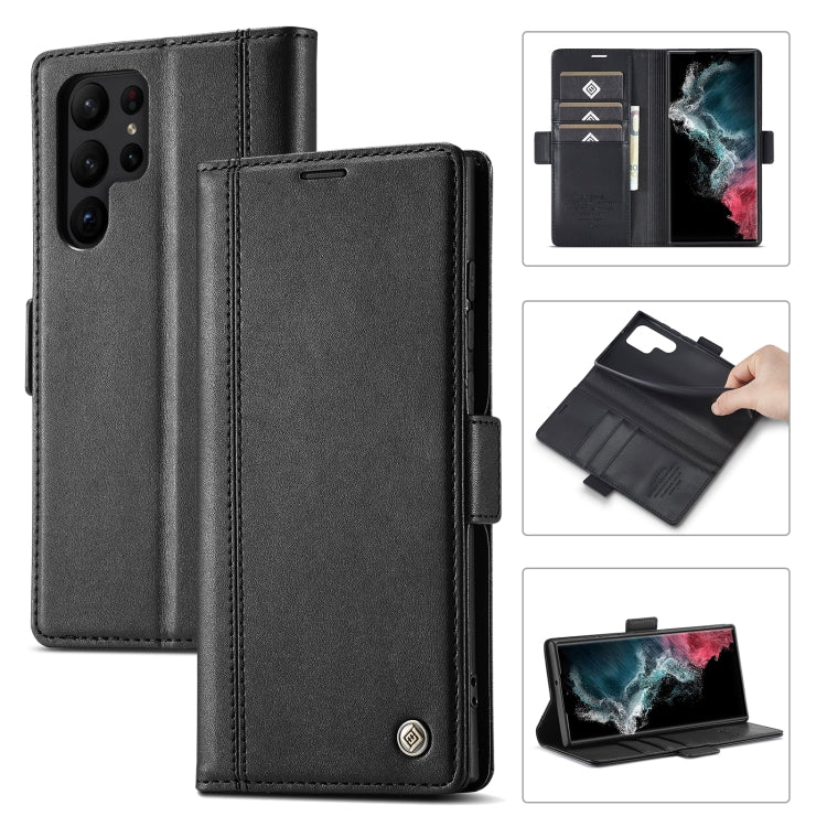 For Samsung Galaxy S23 Ultra 5G LC.IMEEKE PU + TPU Skin-friendly Feeling Leather Phone Case(Black)