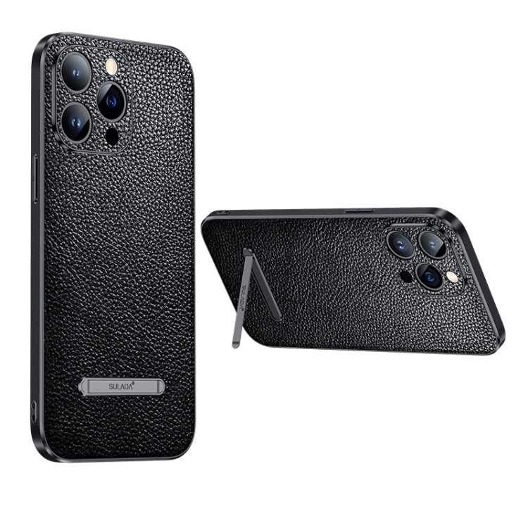 Pour iPhone 14 Étui de téléphone à dos en cuir avec support invisible SULADA (Noir)