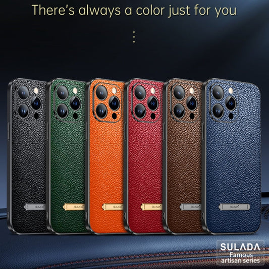 For iPhone 14 SULADA Invisible Bracket Leather Back Cover Phone Case(Orange)