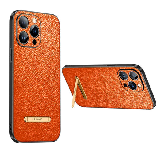 Pour iPhone 14 Plus SULADA Coque arrière en cuir avec support invisible (Orange)