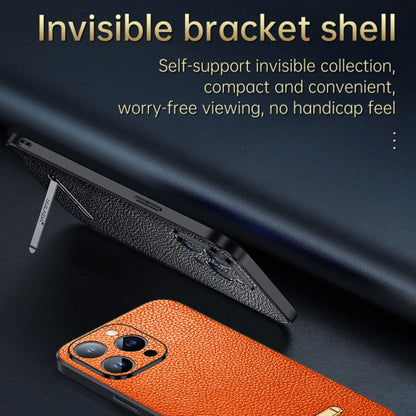 For iPhone 14 Plus SULADA Invisible Bracket Leather Back Cover Phone Case(Orange)