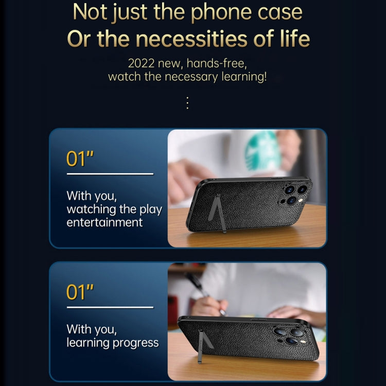 For iPhone 13 SULADA Invisible Bracket Leather Back Cover Phone Case(Blue)