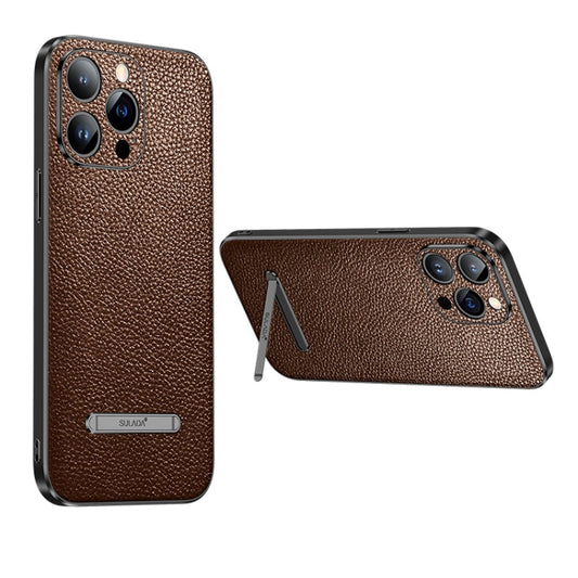 Pour iPhone 13 Pro SULADA Invisible Bracket Coque arrière en cuir (marron)