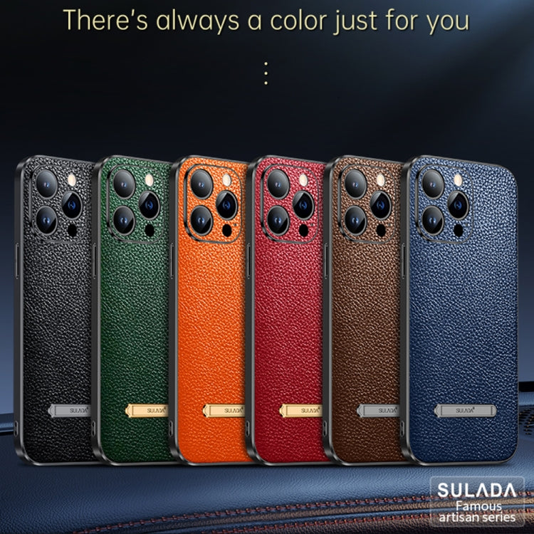 For iPhone 13 Pro SULADA Invisible Bracket Leather Back Cover Phone Case(Brown)
