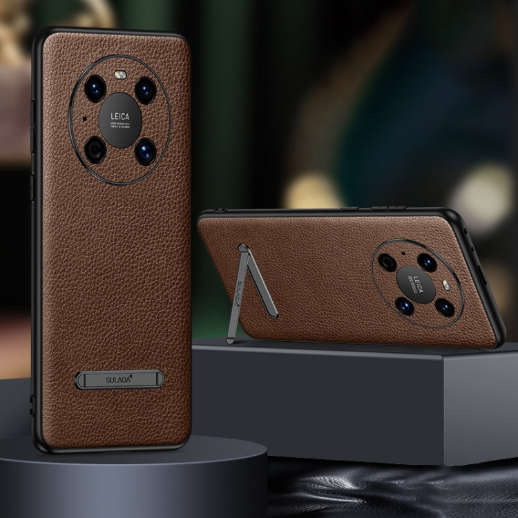 For Huawei Mate 40 Pro SULADA Invisible Bracket Leather Back Cover Phone Case(Brown)