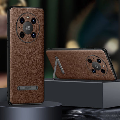 For Huawei Mate 40 Pro SULADA Invisible Bracket Leather Back Cover Phone Case(Brown)