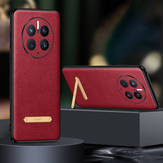 For Huawei Mate 50 Pro SULADA Invisible Bracket Leather Back Cover Phone Case(Red)