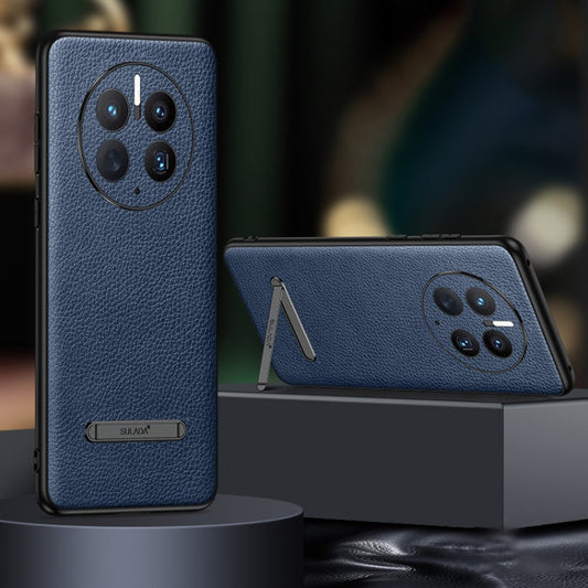 For Huawei Mate 50 Pro SULADA Invisible Bracket Leather Back Cover Phone Case(Blue)