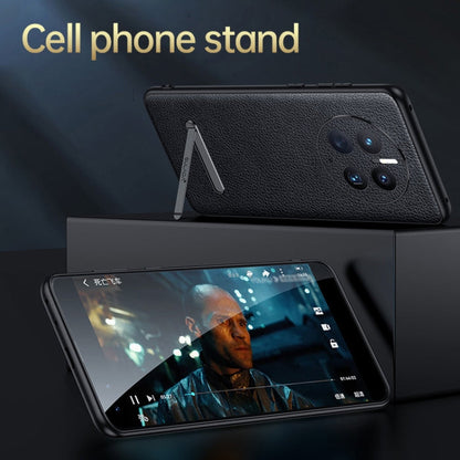 For Huawei Mate 50 Pro SULADA Invisible Bracket Leather Back Cover Phone Case(Orange)