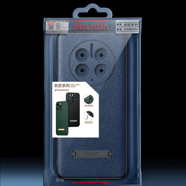 For Huawei Mate 50 Pro SULADA Invisible Bracket Leather Back Cover Phone Case(Blue)