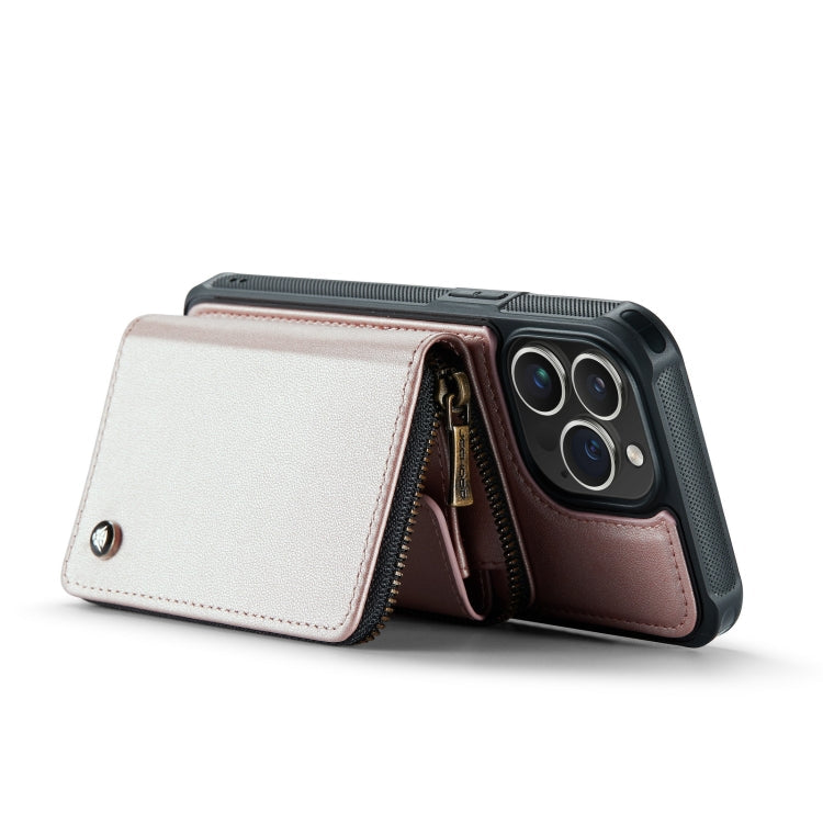 For iPhone 14 Plus JEEHOOD C22 Series Zipper Wallet Phone Case with Long and Short Lanyard(Rose Gold)