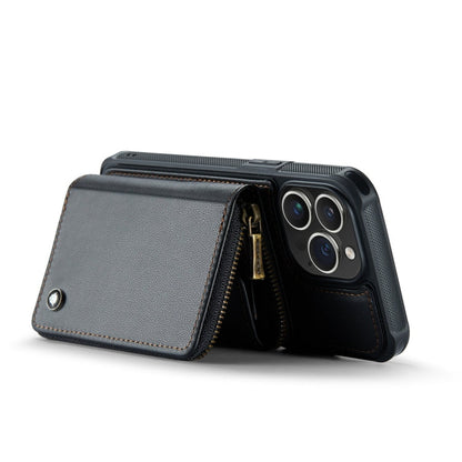For iPhone 14 Pro JEEHOOD C22 Series Zipper Wallet Phone Case with Long and Short Lanyard(Black)