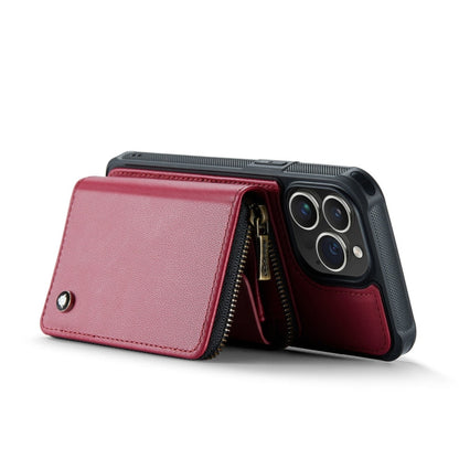 For iPhone 14 Pro JEEHOOD C22 Series Zipper Wallet Phone Case with Long and Short Lanyard(Red)