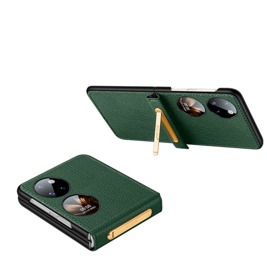 Pour Huawei P50 Pocket SULADA Étui de téléphone en cuir avec support invisible (vert foncé)