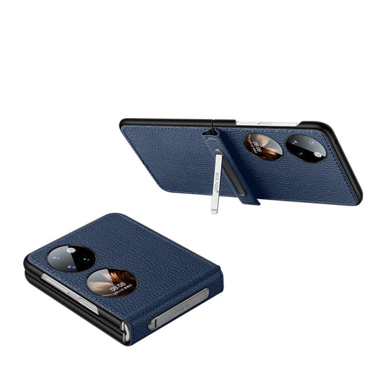 Pour Huawei P50 Pocket Coque arrière en cuir avec support invisible SULADA (bleu)