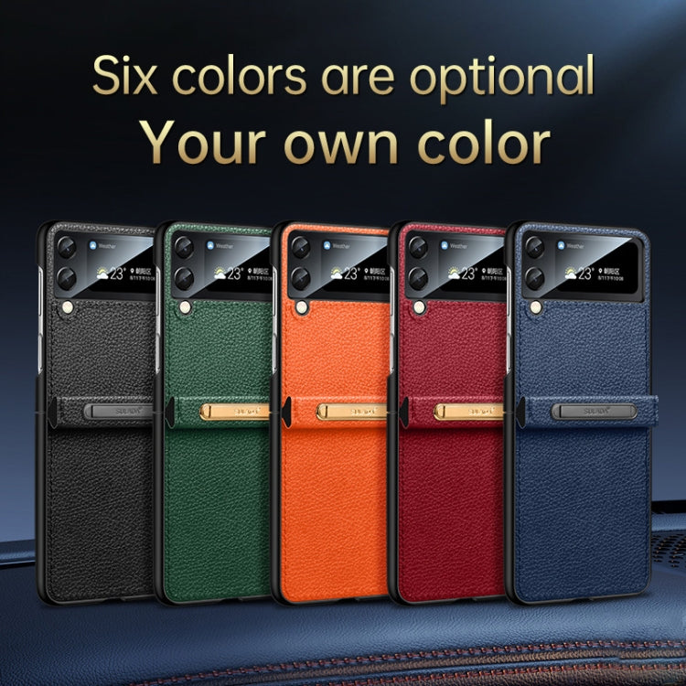 For Samsung Galaxy Z Flip3 5G SULADA Invisible Bracket Leather Back Cover Phone Case(Orange)