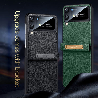 For Samsung Galaxy Z Flip3 5G SULADA Invisible Bracket Leather Back Cover Phone Case(Orange)