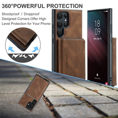 For Samsung Galaxy S24 Ultra 5G JEEHOOD Magnetic Zipper Horizontal Flip Leather Phone Case(Brown)