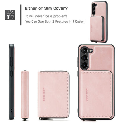 Pour Samsung Galaxy S24 5G Étui de téléphone en cuir à rabat horizontal avec fermeture éclair magnétique JEEHOOD (rose)