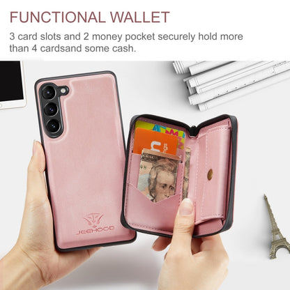 Pour Samsung Galaxy S24 5G Étui de téléphone en cuir à rabat horizontal avec fermeture éclair magnétique JEEHOOD (rose)