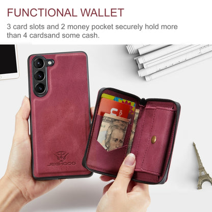 For Samsung Galaxy S24 5G JEEHOOD Magnetic Zipper Horizontal Flip Leather Phone Case(Red)