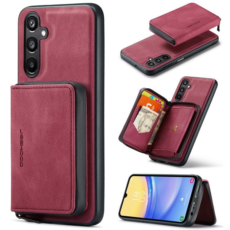 For Samsung Galaxy A15 5G JEEHOOD Magnetic Zipper Horizontal Flip Leather Phone Case(Red)
