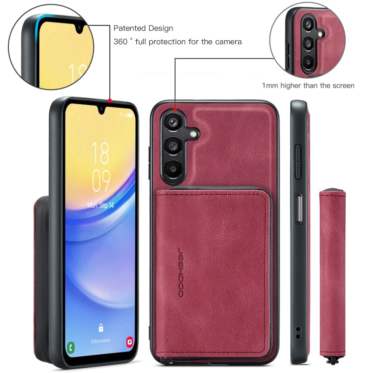 For Samsung Galaxy A15 5G JEEHOOD Magnetic Zipper Horizontal Flip Leather Phone Case(Red)
