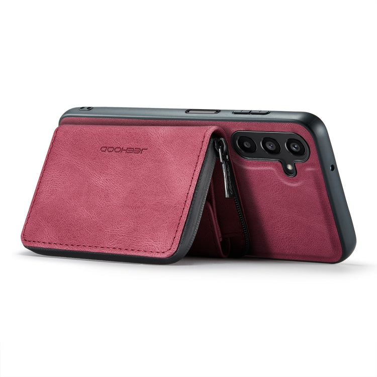 For Samsung Galaxy A15 5G JEEHOOD Magnetic Zipper Horizontal Flip Leather Phone Case(Red)
