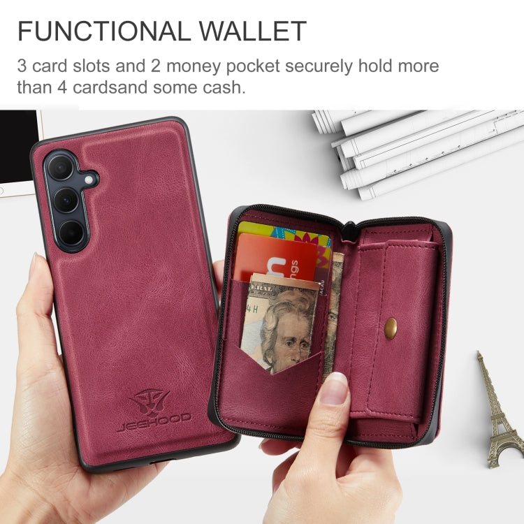 For Samsung Galaxy A35 5G JEEHOOD Magnetic Zipper Horizontal Flip Leather Phone Case(Red)