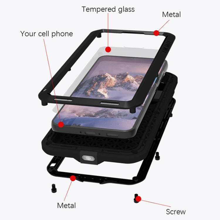For Samsung Galaxy S23 5G LOVE MEI Metal Shockproof Life Waterproof Dustproof Phone Case(Black)