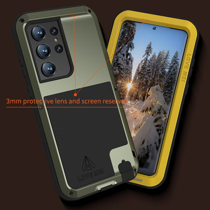 Pour Samsung Galaxy S23 Ultra 5G LOVE MEI Coque de Téléphone Antichoc en Métal Étanche à la Poussière (Jaune)