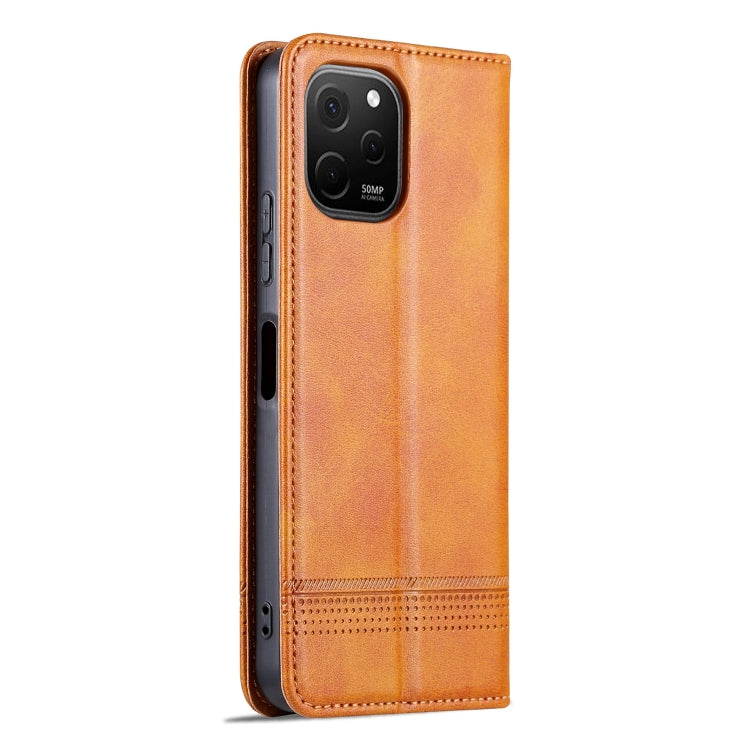 For Huawei nova Y61 AZNS Magnetic Calf Texture Flip Leather Phone Case(Light Brown)