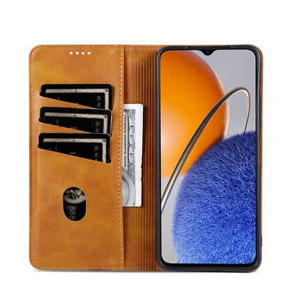 For Huawei nova Y61 AZNS Magnetic Calf Texture Flip Leather Phone Case(Light Brown)
