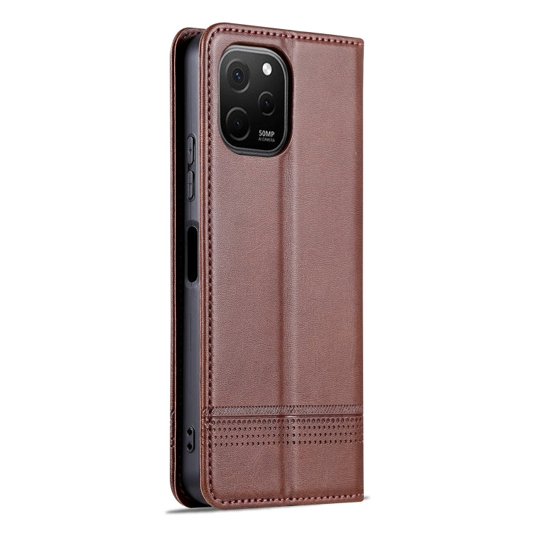 For Huawei nova Y61 AZNS Magnetic Calf Texture Flip Leather Phone Case(Dark Brown)