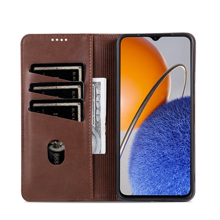 For Huawei nova Y61 AZNS Magnetic Calf Texture Flip Leather Phone Case(Dark Brown)