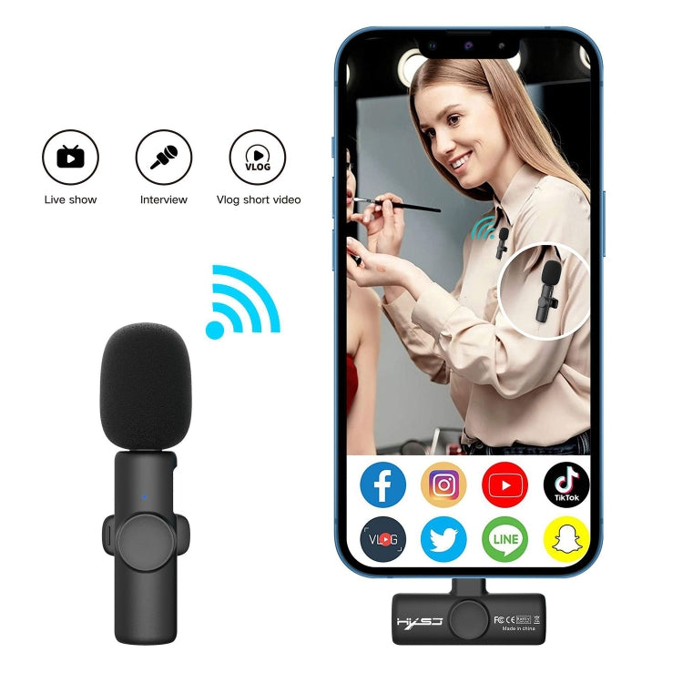 HXSJ F18 Microphone Lavalier Sans Fil 2.4G USB-C/Type-C avec Réduction du Bruit (Noir)