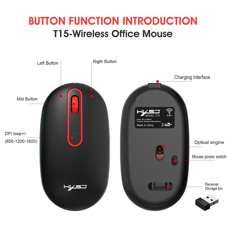 HXSJ T15 2.4GHz 4 Keys Wireless Mute Mouse(White)