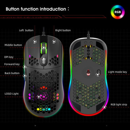 HXSJ X600 6 Keys RGB Luminous Macro Programming Wired Gaming Mouse(Black)