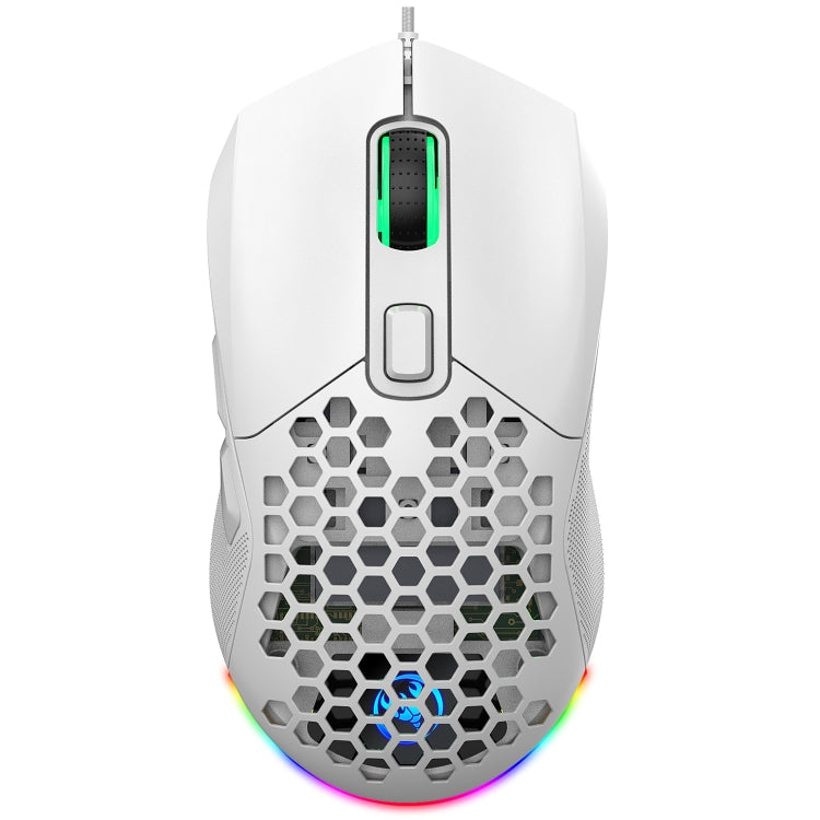 HXSJ X300 7200DPI RGB Backlight Interchangeable Back Cover Hole Gaming Wired Mouse(White)