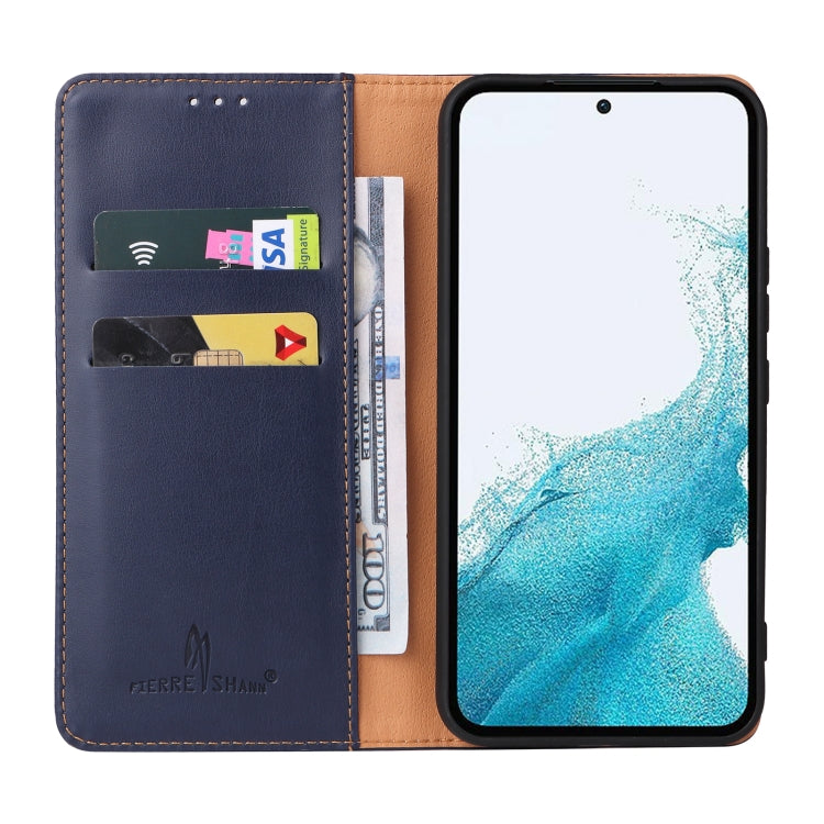 For Samsung Galaxy A54 5G Fierre Shann PU Genuine Leather Texture Leather Phone Case(Blue)