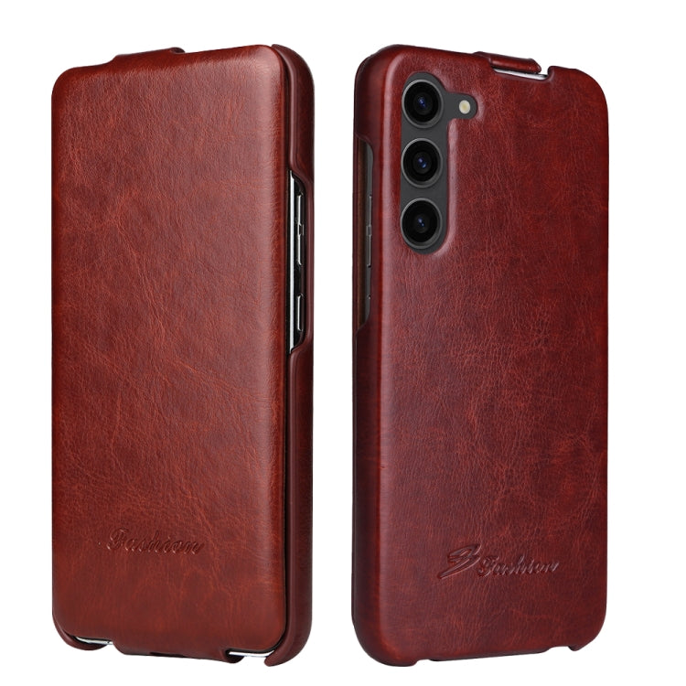 For Samsung Galaxy S23 5G Fierre Shann 64 Texture Vertical Flip PU Leather Phone Case(Brown)