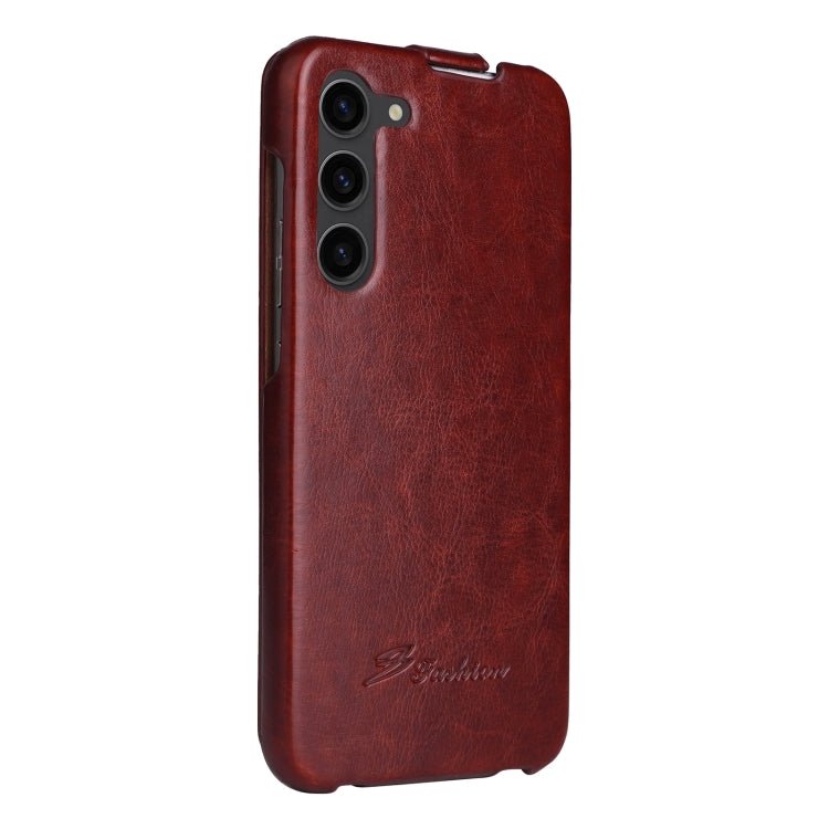 For Samsung Galaxy S23 5G Fierre Shann 64 Texture Vertical Flip PU Leather Phone Case(Brown)