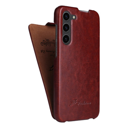 For Samsung Galaxy S23 5G Fierre Shann 64 Texture Vertical Flip PU Leather Phone Case(Brown)