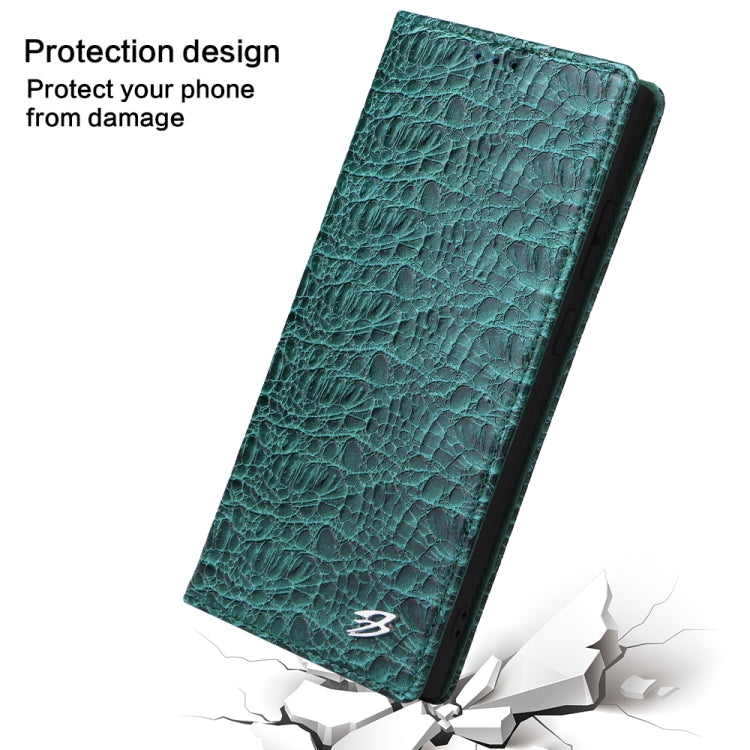 For Samsung Galaxy S23 Ultra 5G Fierre Shann Crocodile Texture Magnetic Genuine Leather Phone Case(Green)